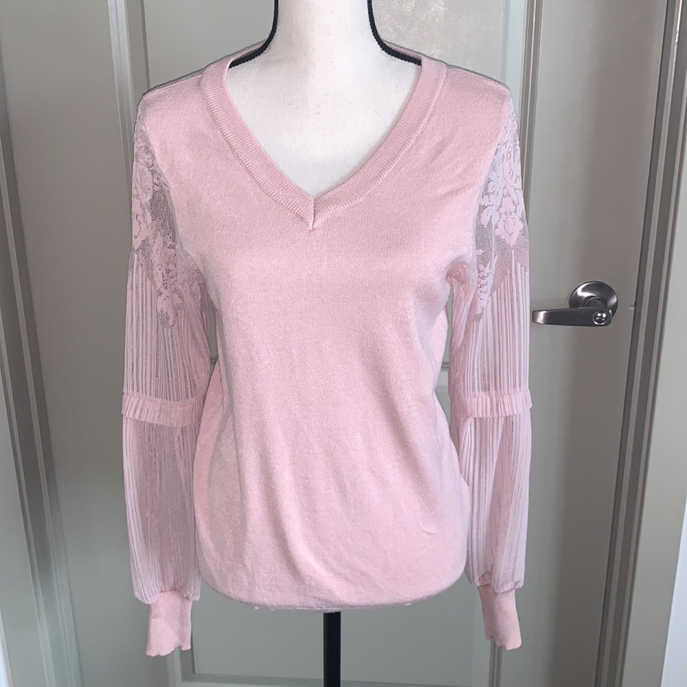 Venus Contrasting Lace Sleeve Sweater in Pink SZ M